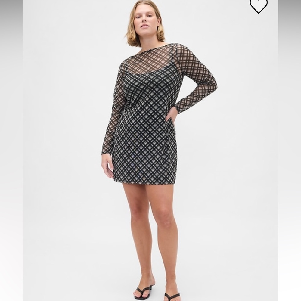 GAP Black and White Plaid Mesh Dress with slip